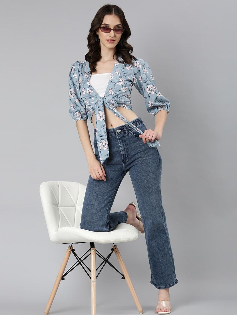 women multi color printed crepe wrap top - 20383061 - Standard Image - 4