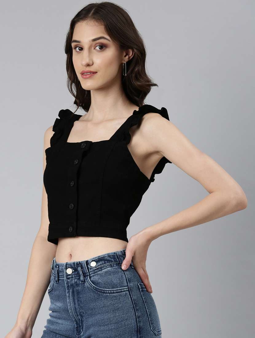 black solid crop top - 20383062 -  Standard Image - 1