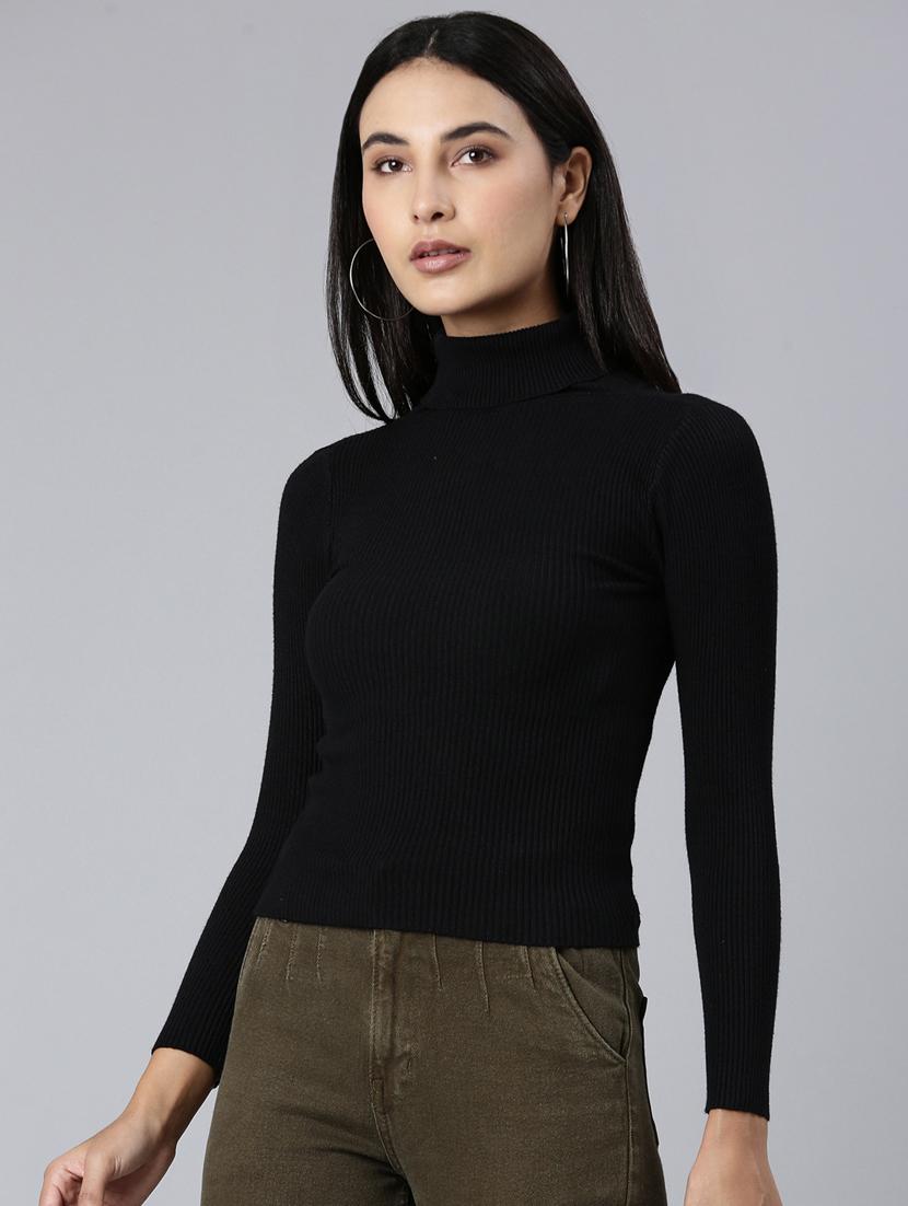 black solid high neck regular top - 20383074 - Standard Image - 1