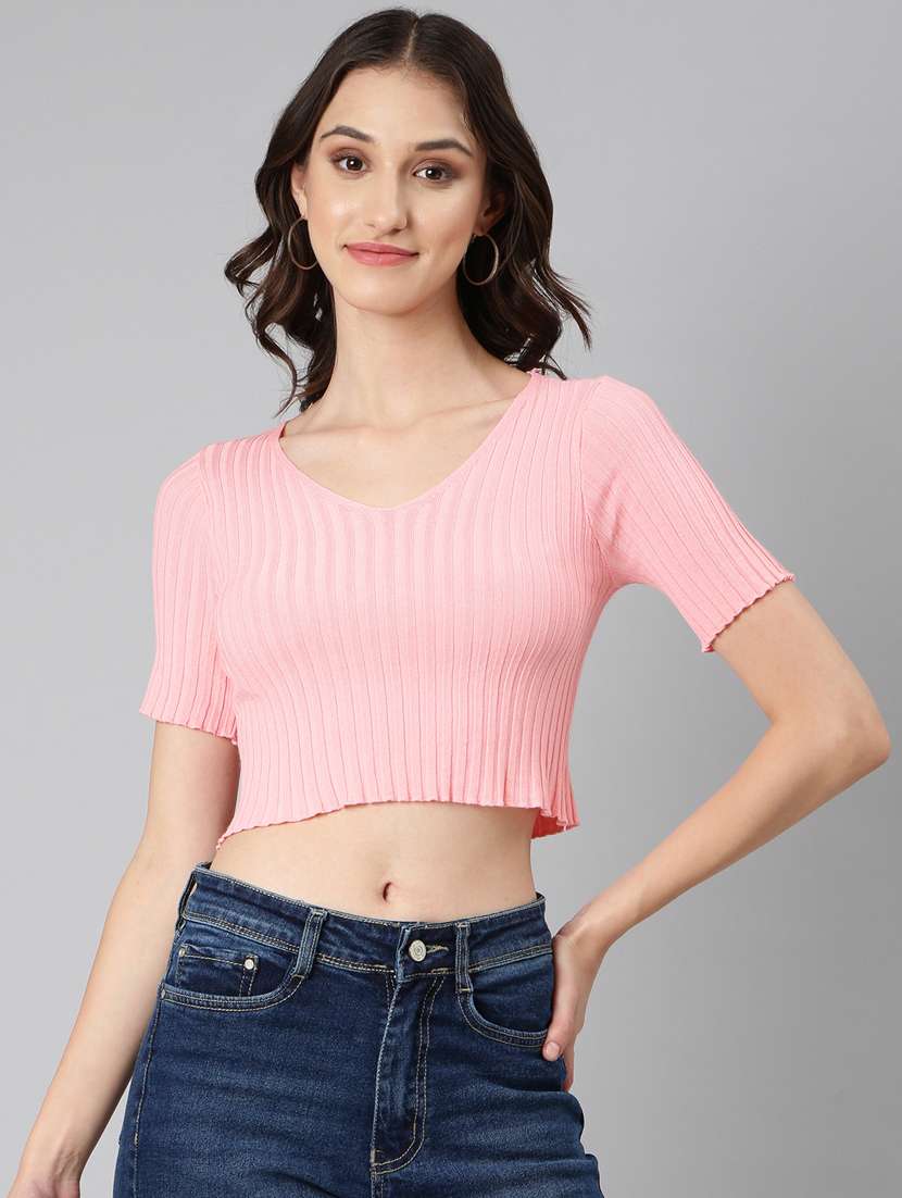 pink solid crop top