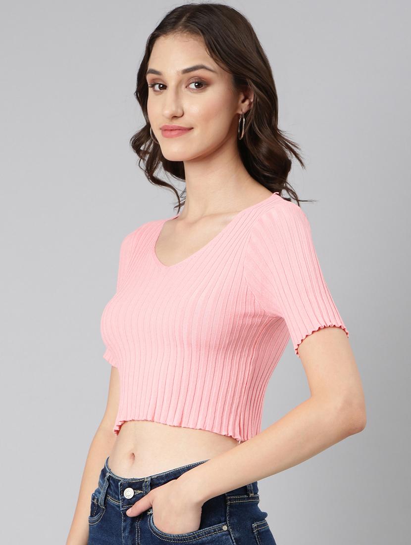 pink solid crop top - 20383081 - Standard Image - 1