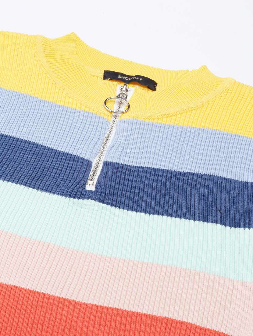 women round neck striped crop top - 20383089 -  Standard Image - 6