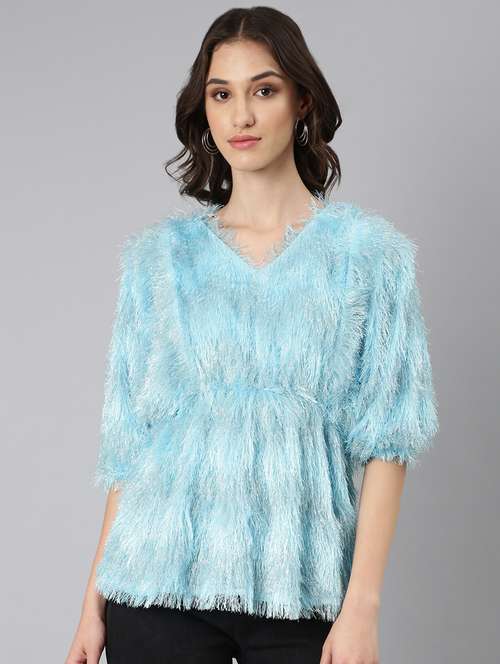 Blue Nylon Peplum Top