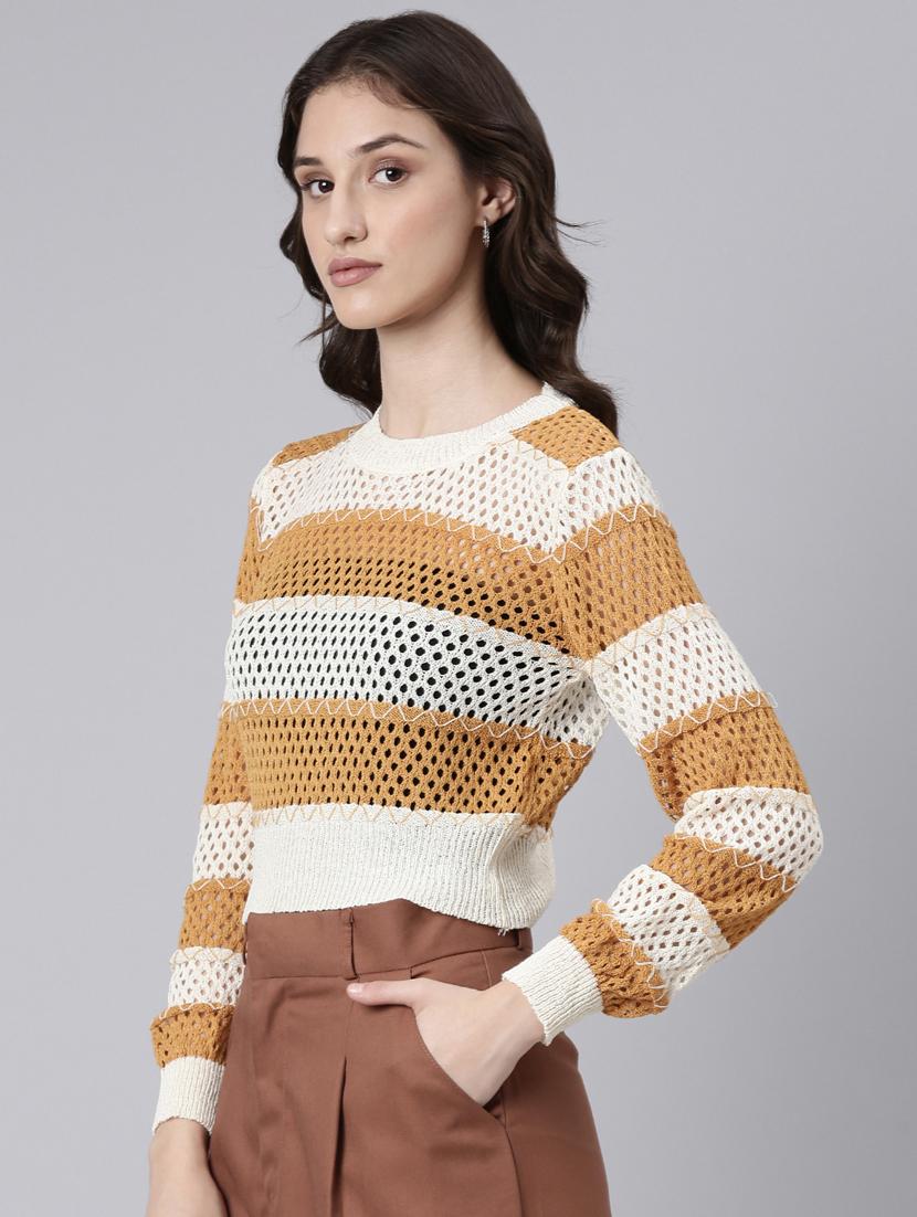 women multi color striped acrylic regular top - 20383099 - Standard Image - 1
