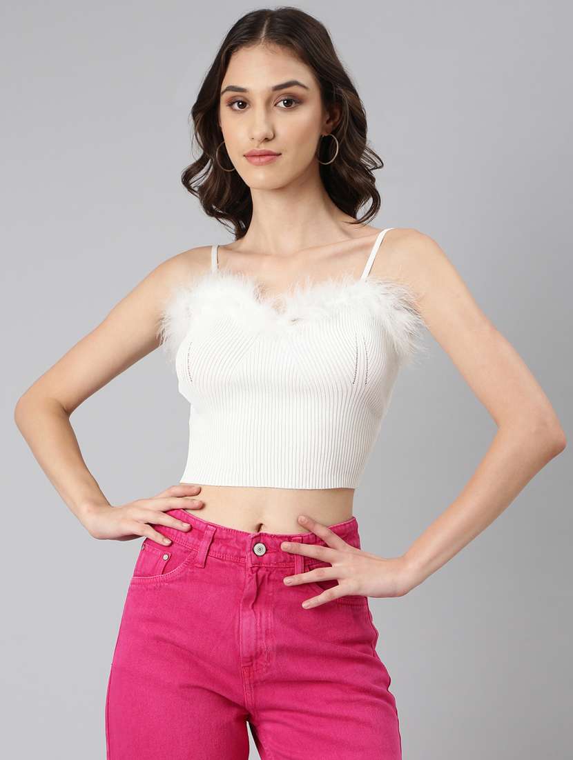 white solid acrylic crop top