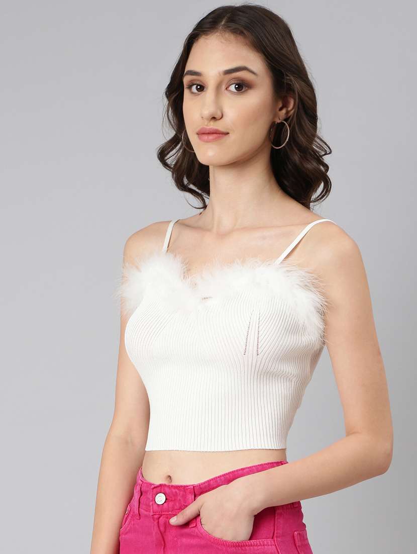 white solid acrylic crop top - 20383103 -  Standard Image - 1