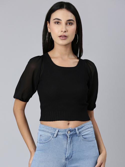 black solid crop top - 20383106 - Standard Image - 0