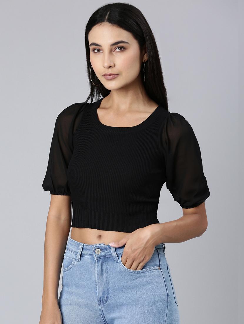 black solid crop top - 20383106 - Standard Image - 1