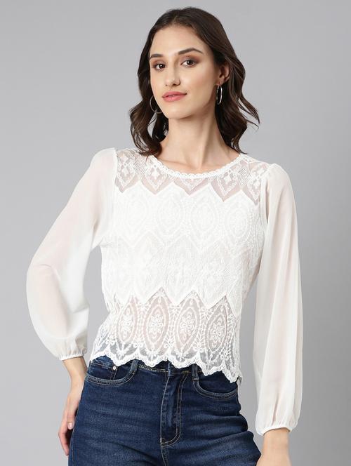 women white round neck long sleeves top - 20383110 - Standard Image - 0