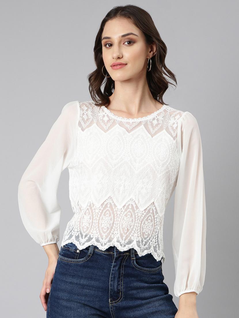 women white round neck long sleeves top - 20383110 - Zoom Image - 0