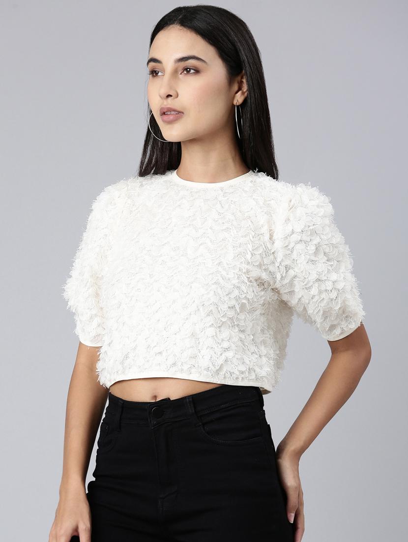 women white crew neck crop top - 20383111 - Standard Image - 1