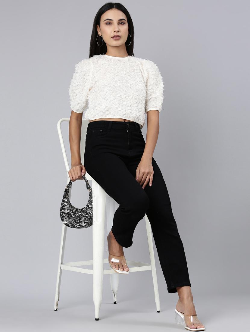 women white crew neck crop top - 20383111 - Standard Image - 4