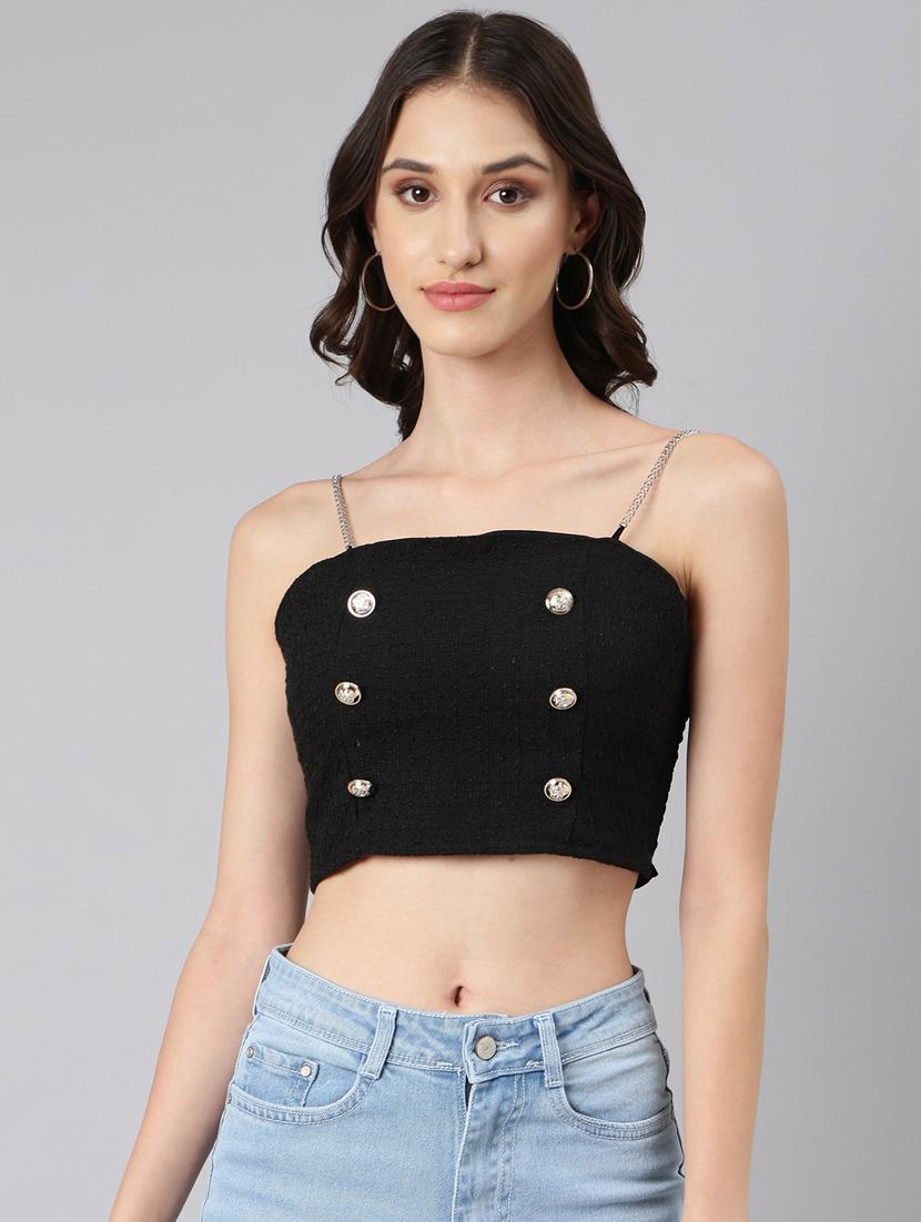 black solid crop top - 20383112 -  Zoom Image - 0