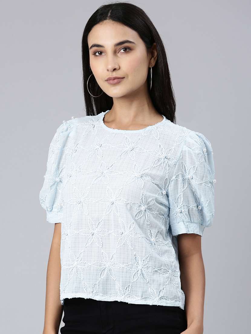blue embroidered regular top - 20383114 -  Standard Image - 1