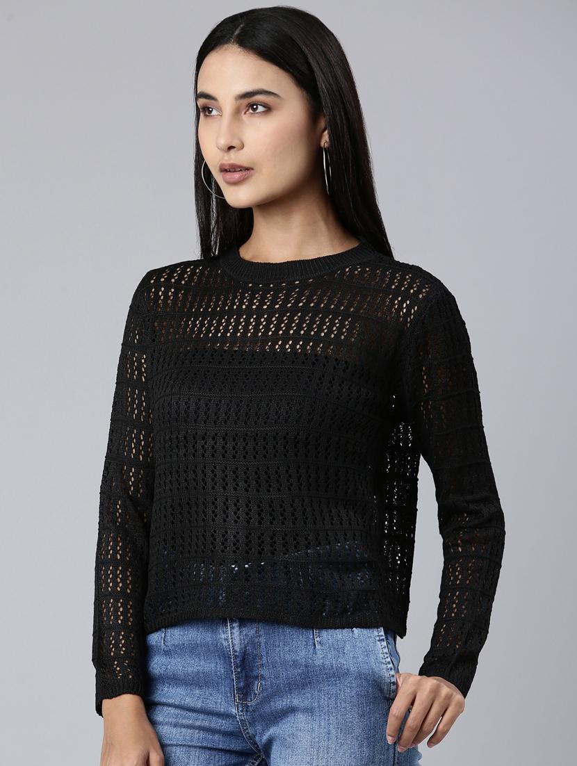 black acrylic long sleeve top - 20383117 - Standard Image - 1