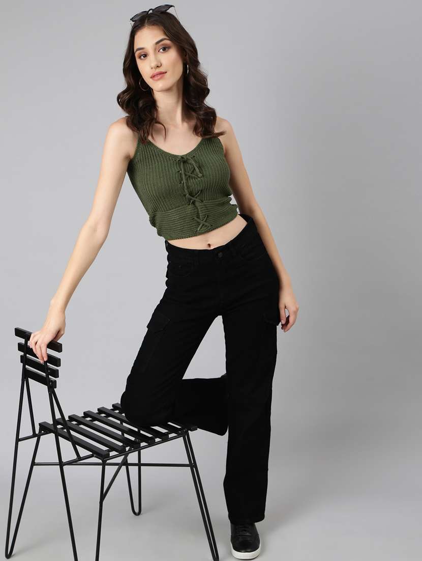 women green acrylic crop top - 20383129 -  Standard Image - 4