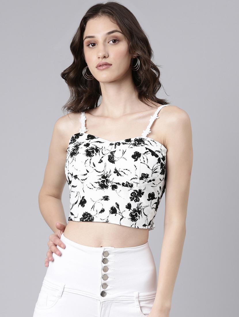 women multi color printed crepe crop top - 20383131 - Zoom Image - 0