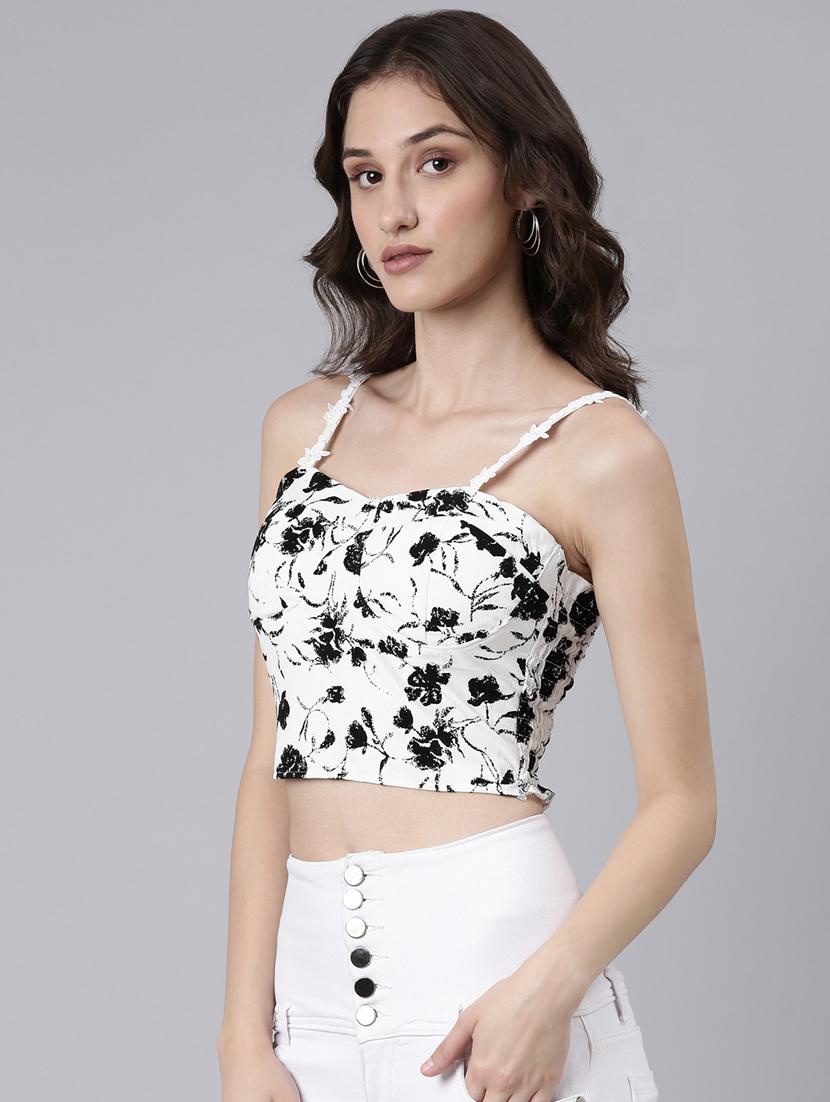 women multi color printed crepe crop top - 20383131 - Standard Image - 1