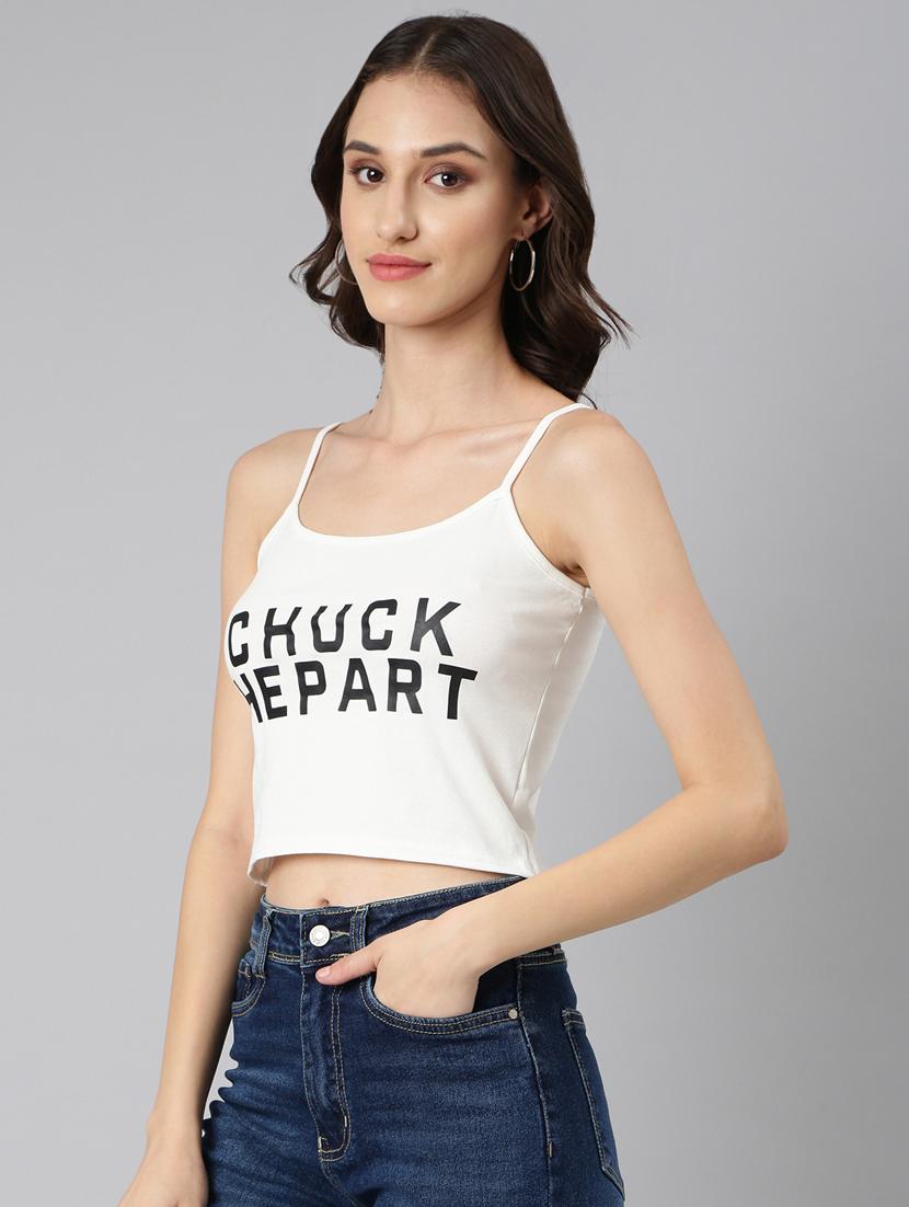 white typographic crop top with slip - 20383133 - Standard Image - 1