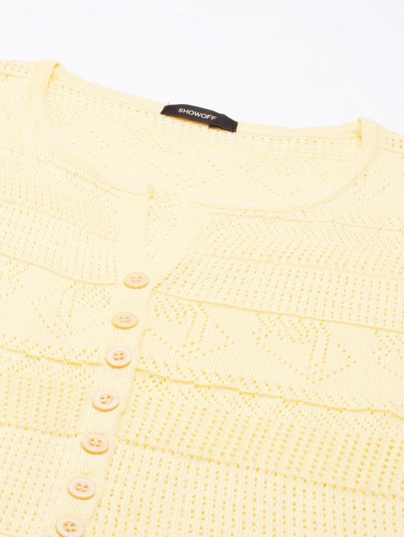 yellow self design crop top - 20383137 - Standard Image - 6