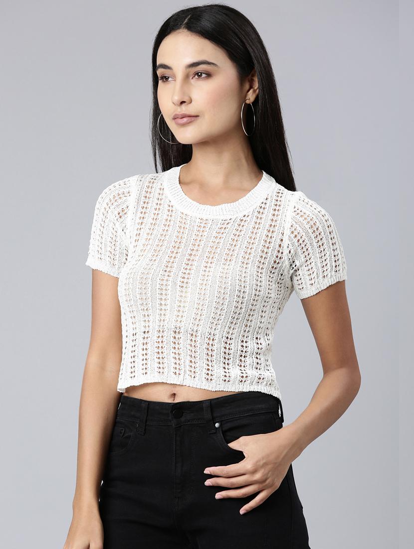 white self design crop top - 20383139 - Standard Image - 1