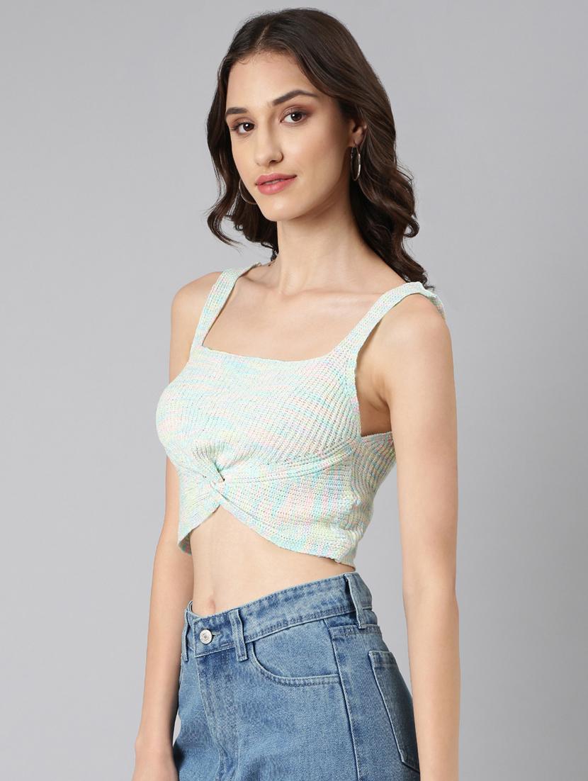 green self design crop top - 20383147 -  Standard Image - 1