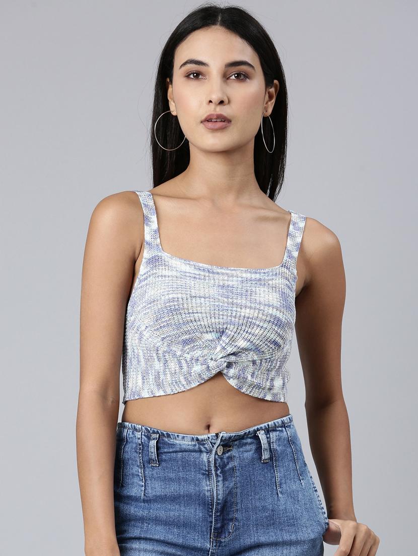 blue self design crop top - 20383148 -  Zoom Image - 0