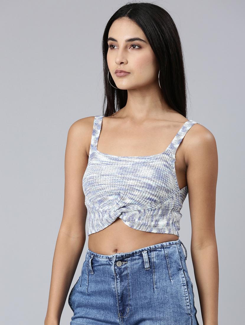 blue self design crop top - 20383148 -  Standard Image - 1