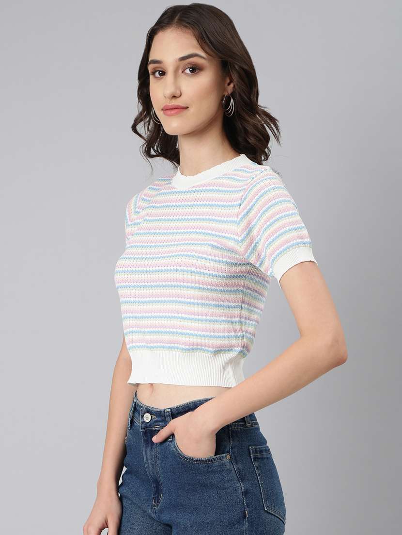 women multi color striped acrylic regular top - 20383150 -  Standard Image - 1