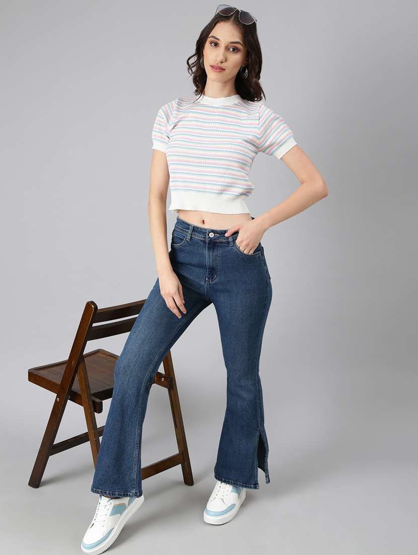 women multi color striped acrylic regular top - 20383150 -  Standard Image - 4