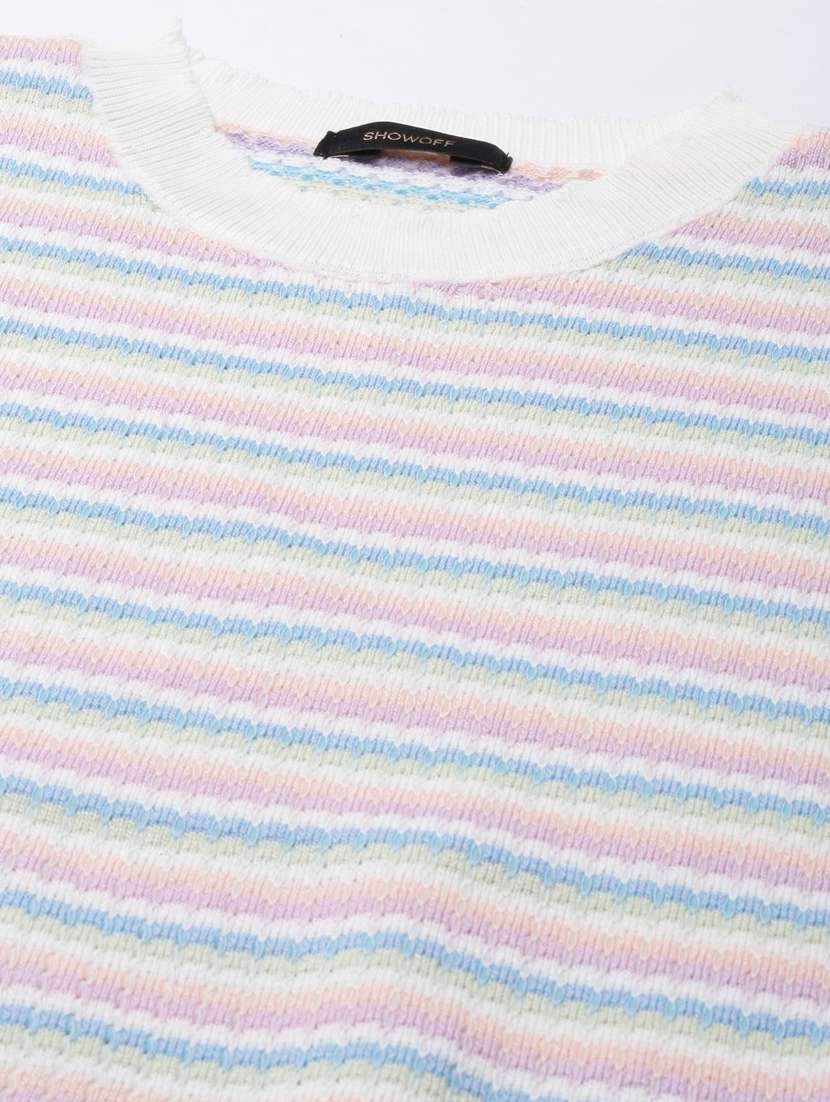 women multi color striped acrylic regular top - 20383150 -  Standard Image - 6