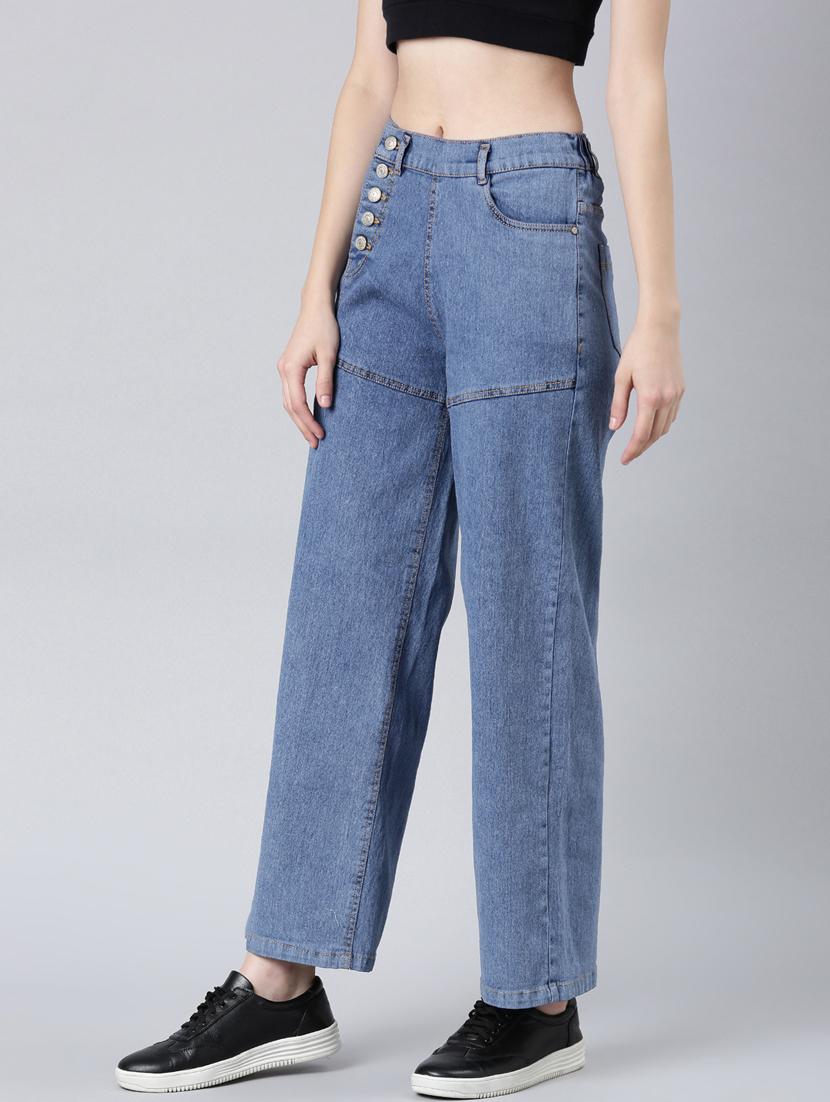women's plain wide leg jeans - 20383166 - Standard Image - 1