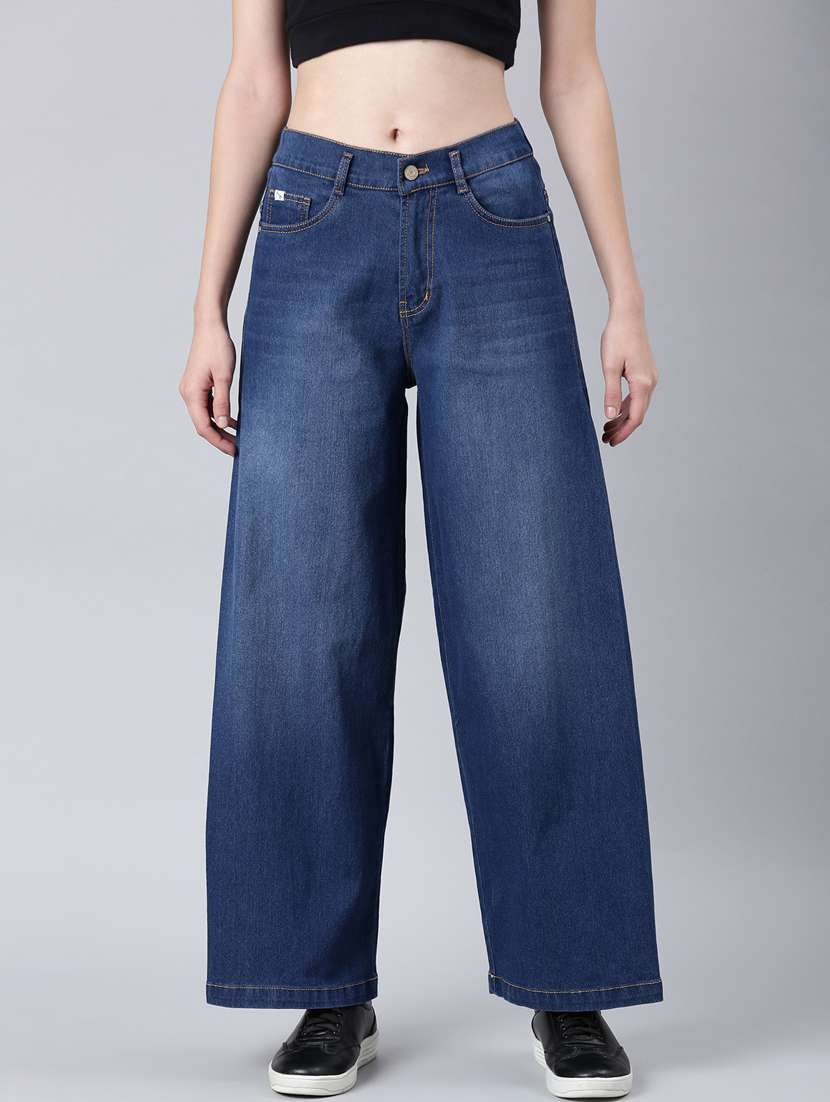 women's plain wide leg jeans