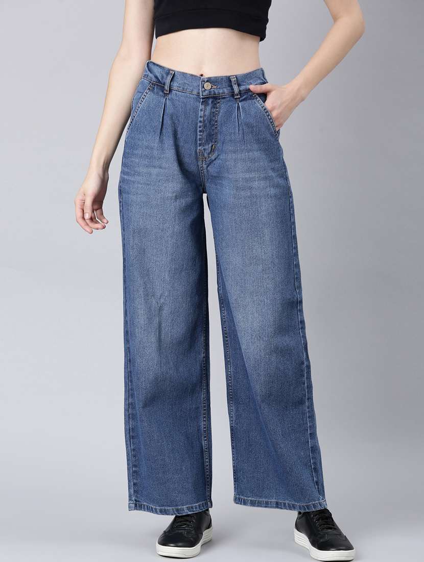 women's plain wide leg jeans