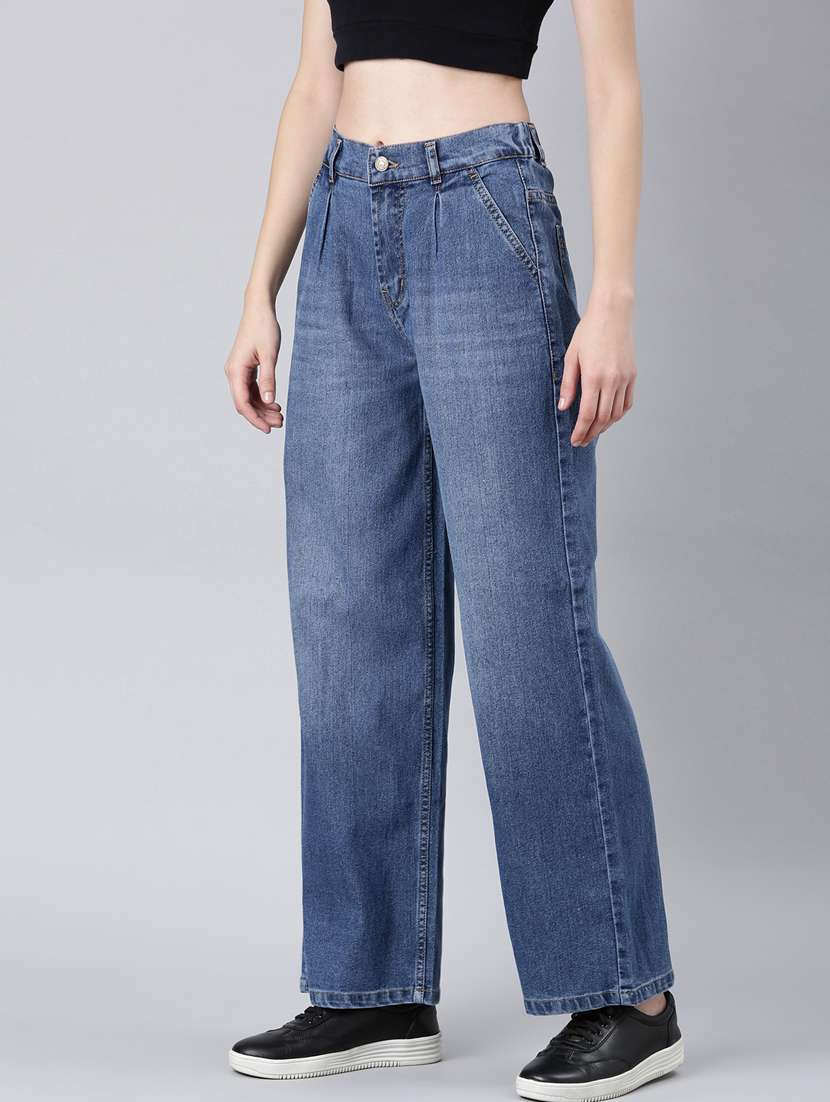 women's plain wide leg jeans - 20383187 - Standard Image - 1