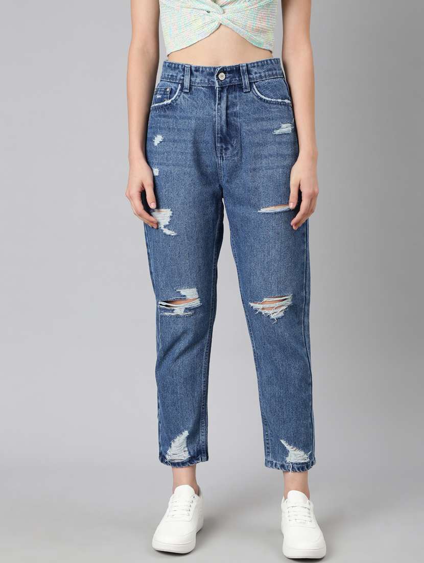 women's distress mom fit jeans