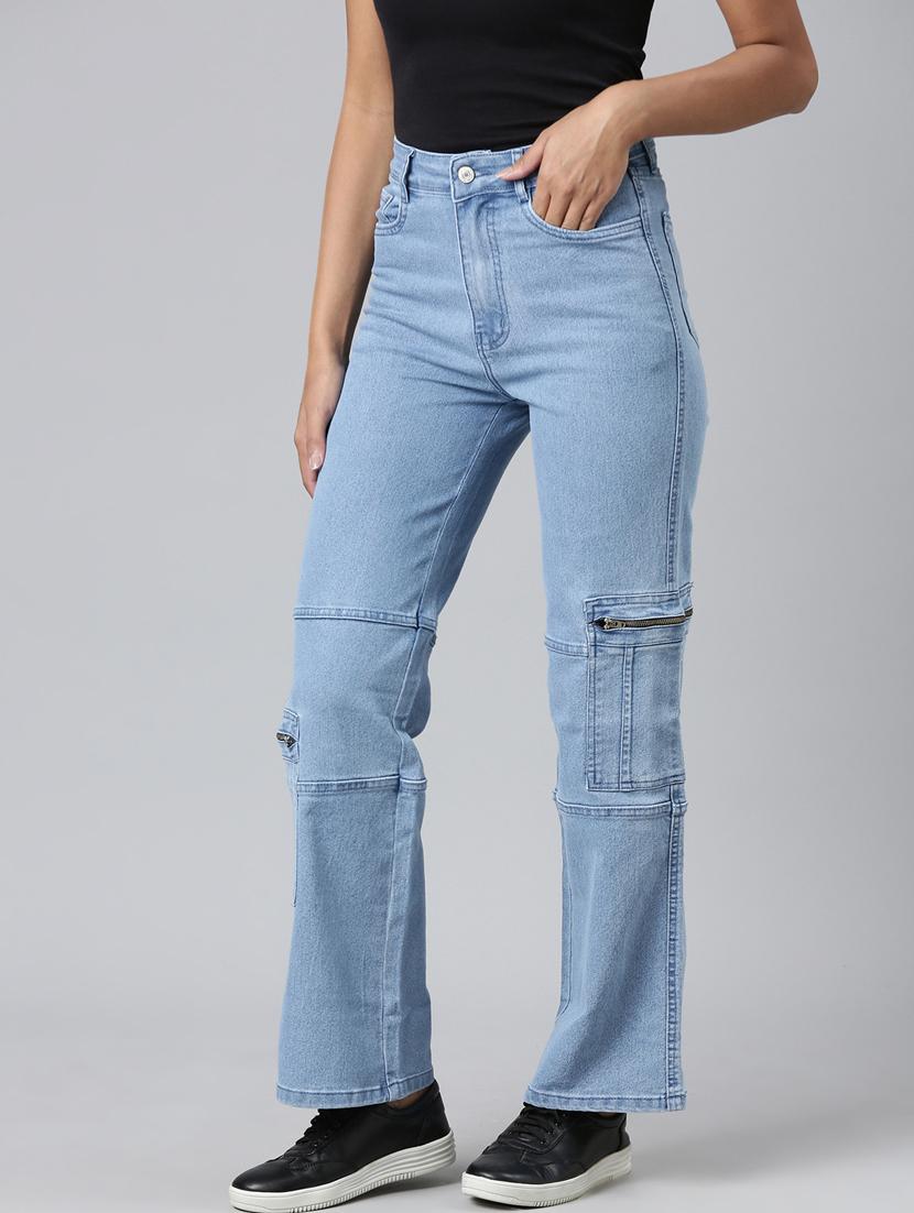 women blue plain cargo jeans - 20383268 - Standard Image - 1
