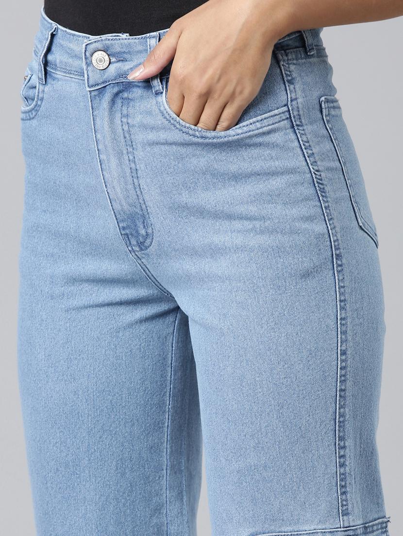 women blue plain cargo jeans - 20383268 - Standard Image - 6