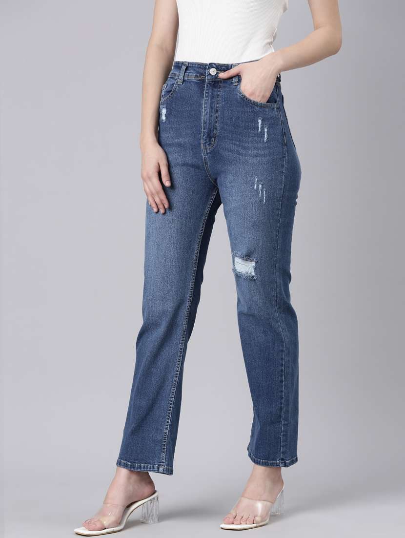 women's distress straight fit jeans - 20383277 -  Standard Image - 1