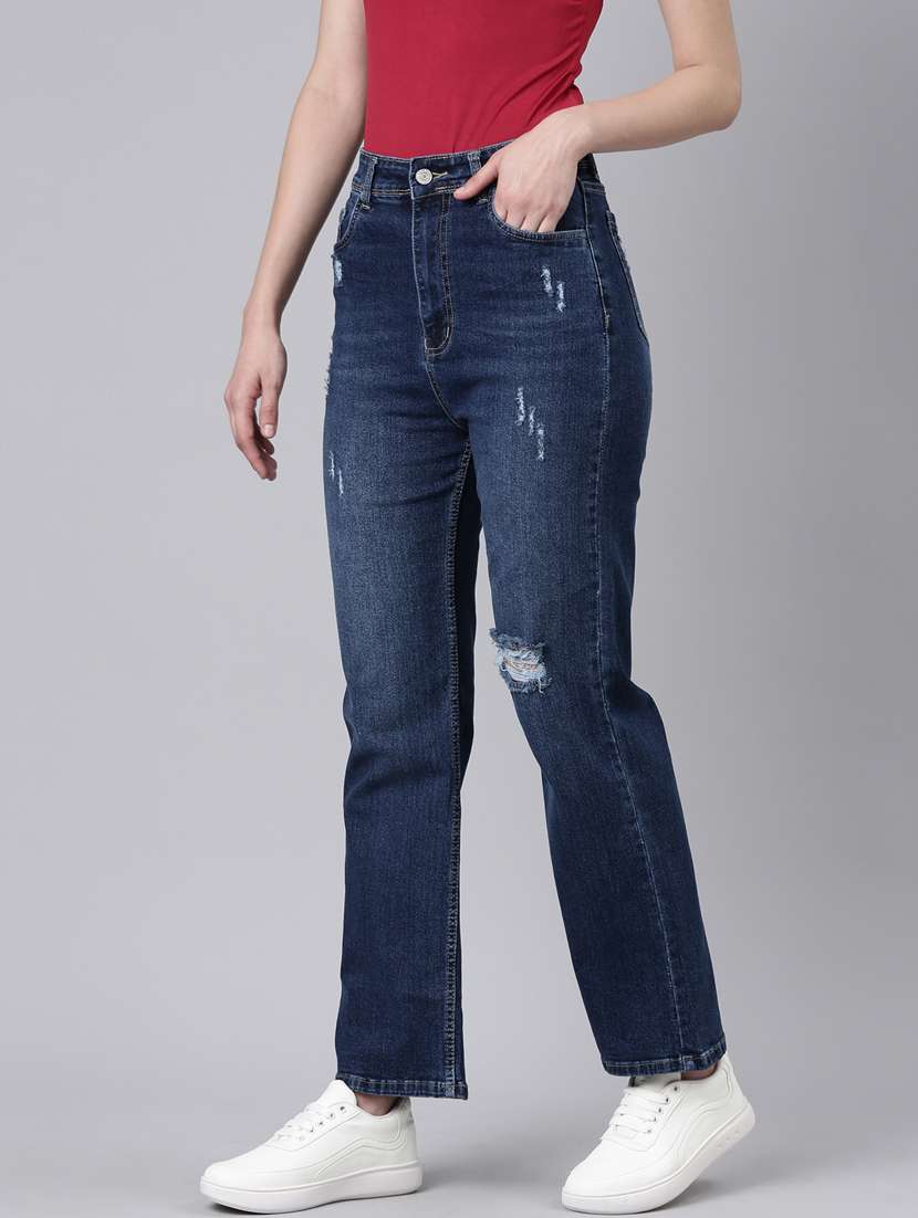 women's distress straight fit jeans - 20383278 -  Standard Image - 1