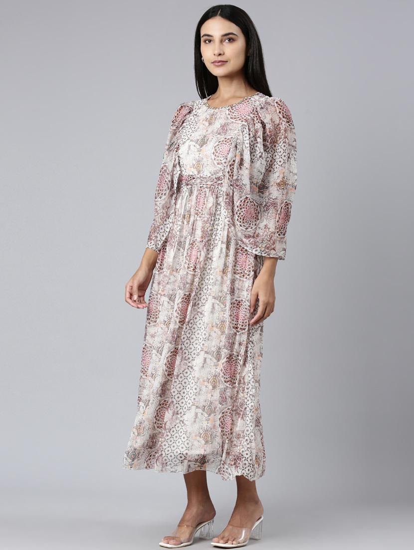 women multi color printed cotton fit & flare dress - 20383286 - Standard Image - 1