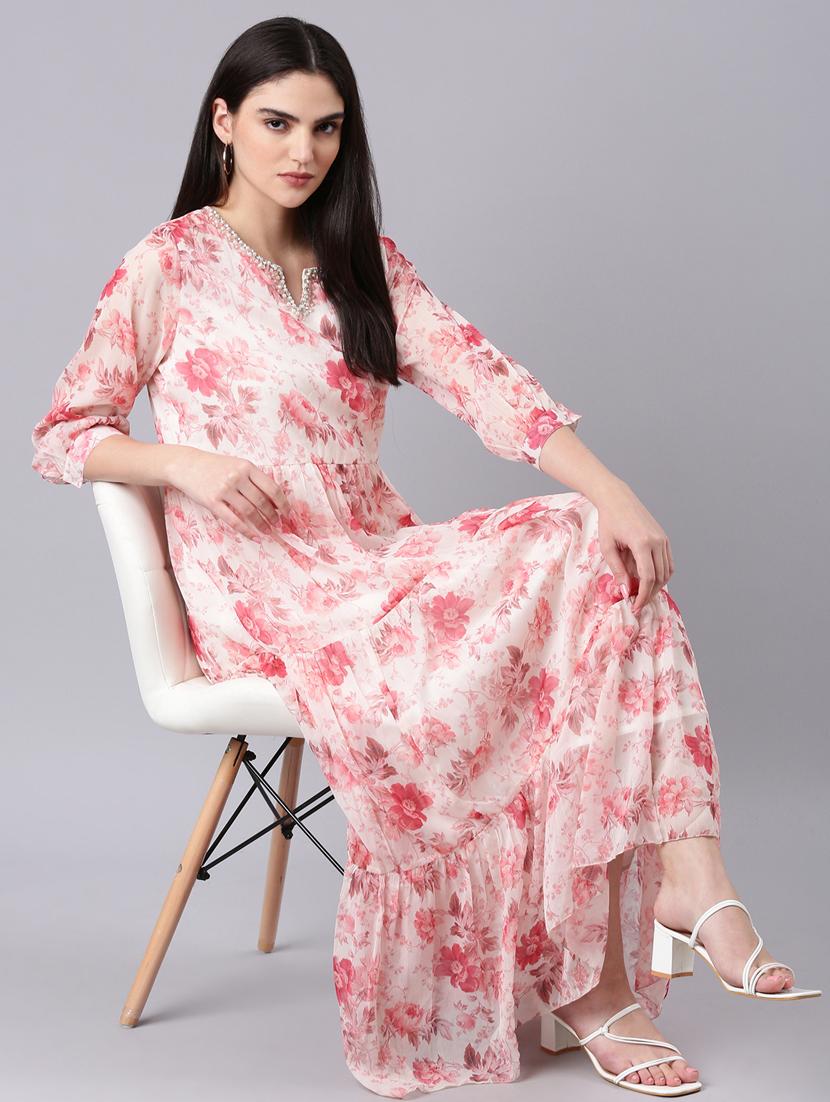 cream floral tiered dress - 20383295 - Standard Image - 4