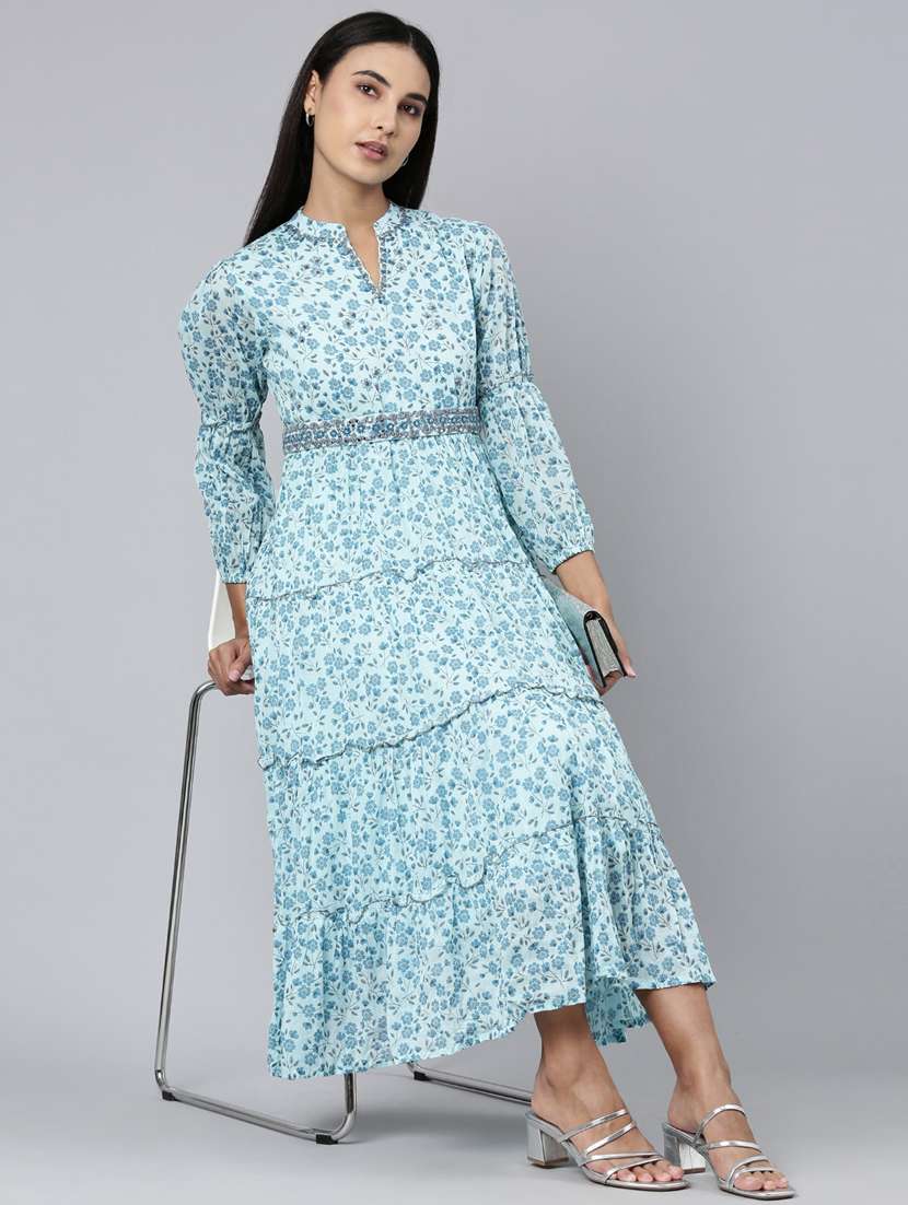 women blue cotton fit & flare dress - 20383296 -  Standard Image - 4
