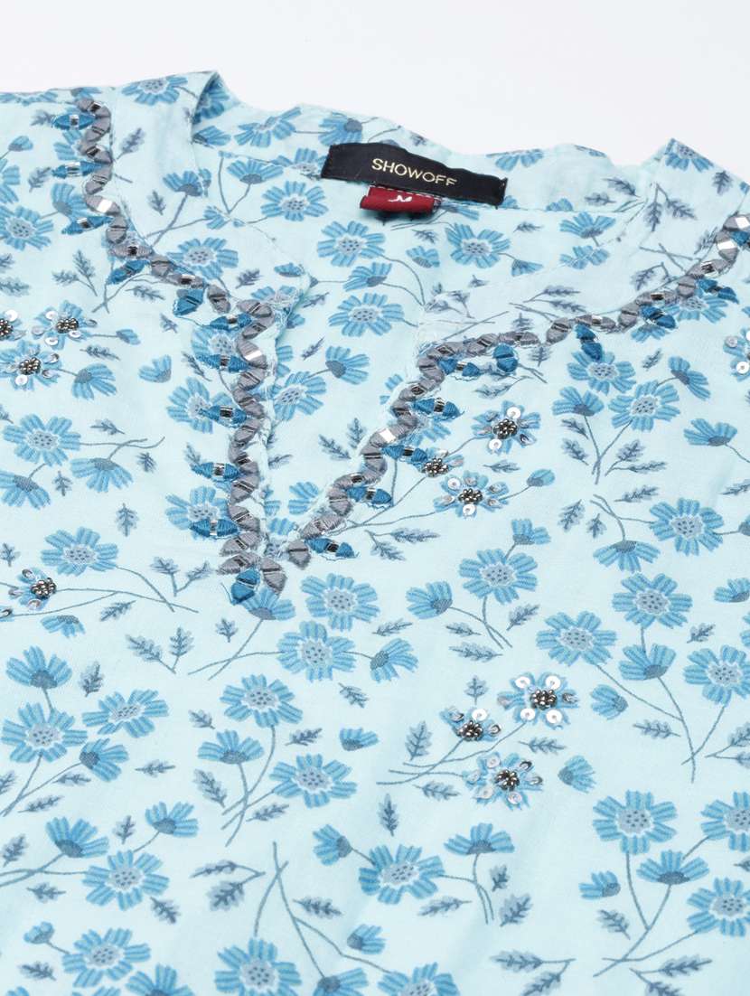 women blue cotton fit & flare dress - 20383296 -  Standard Image - 6