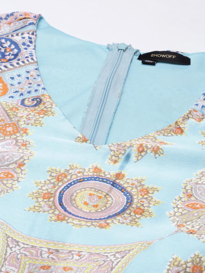 light blue printed a-line dress - 20383301 - Standard Image - 6