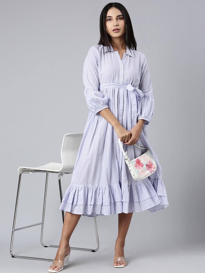 women lavender striped tiered dress - 20383302 - Standard Image - 4