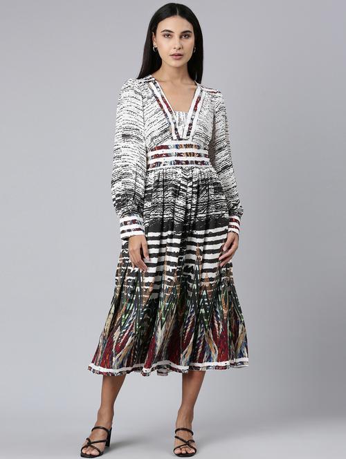 women mutli color printed georgette fit & flare dress - 20383303 - Standard Image - 0