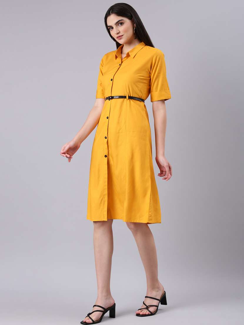 yellow solid shirt dress - 20383307 -  Standard Image - 1