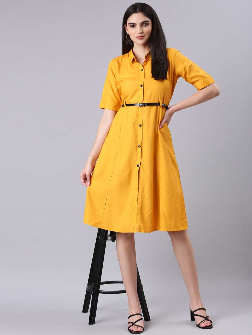 yellow solid shirt dress - 20383307 -  Standard Image - 4