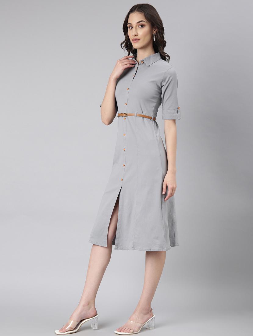 women grey cotton shirt dress - 20383310 -  Standard Image - 1